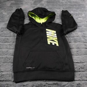 Nike Therma Fit Hoodie Kids Black Neon‎ Green Pullover Sweatshirt Size 5